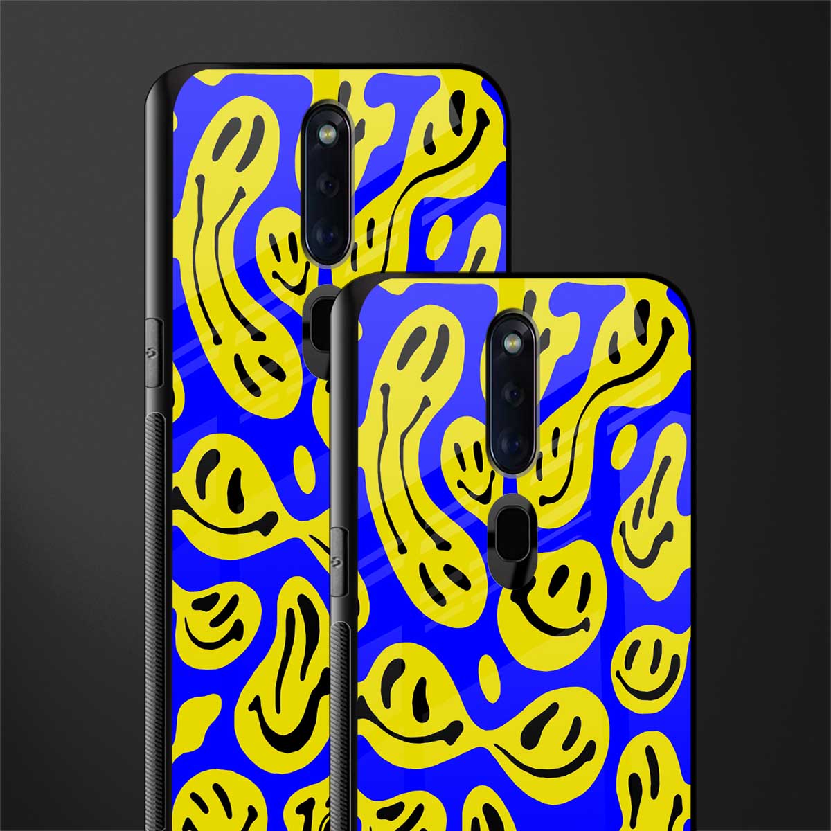 acid smiles yellow blue glass case for oppo f11 pro image-2