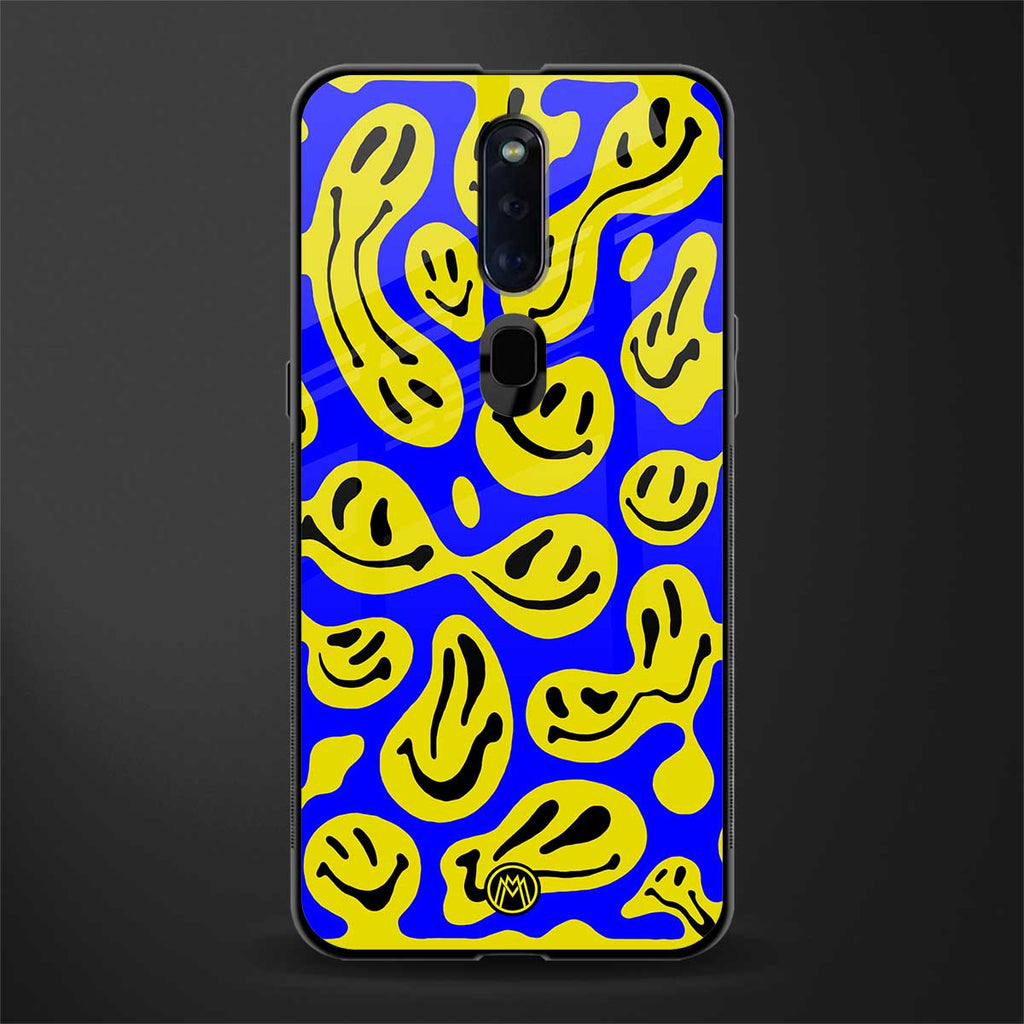 acid smiles yellow blue glass case for oppo f11 pro image