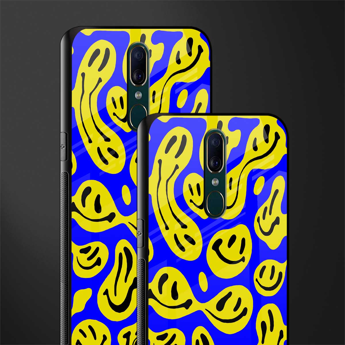 acid smiles yellow blue glass case for oppo f11 image-2