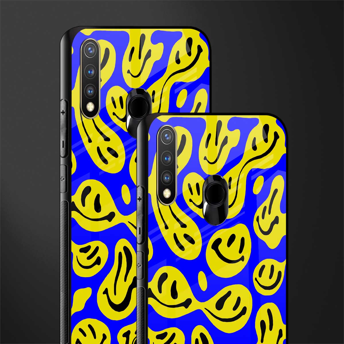 acid smiles yellow blue glass case for vivo y19 image-2