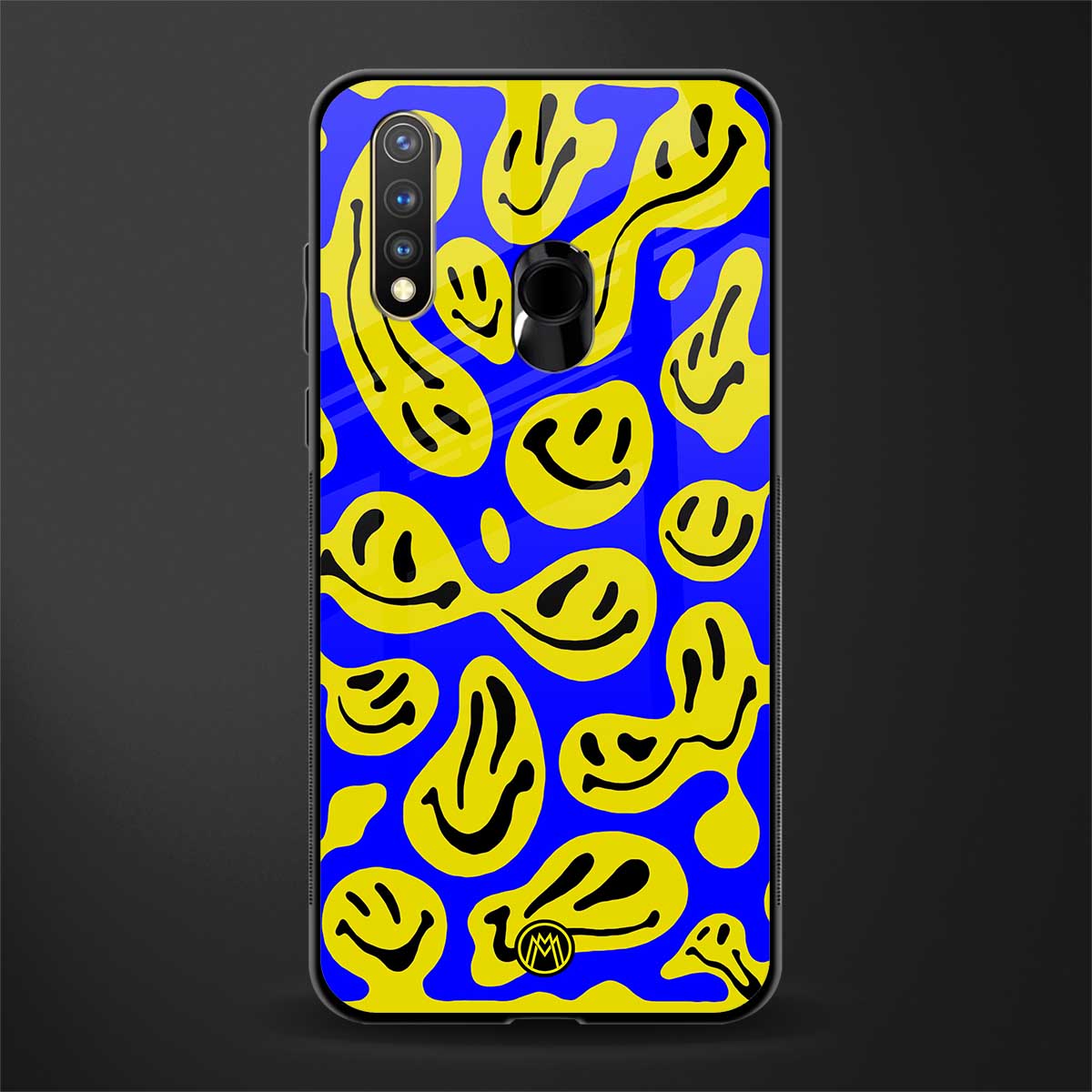 acid smiles yellow blue glass case for vivo u20 image