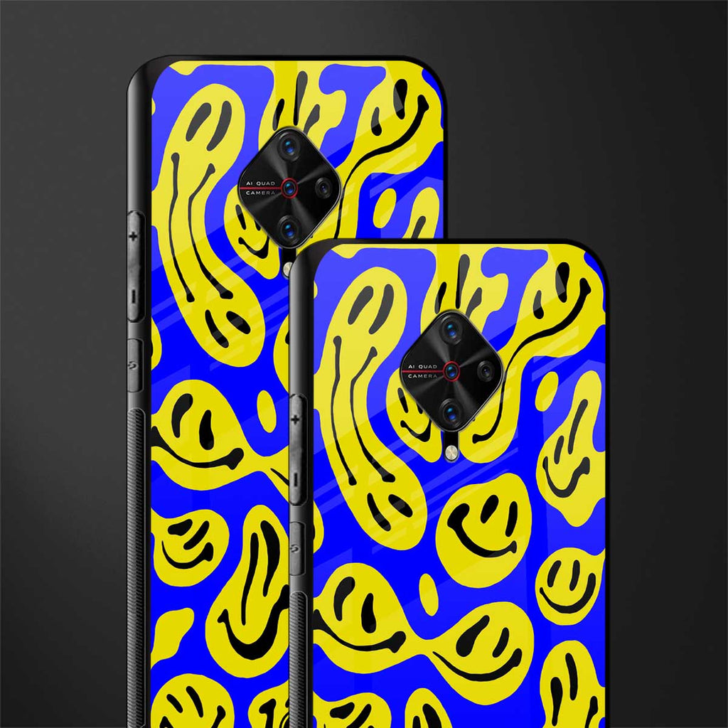 acid smiles yellow blue glass case for vivo s1 pro image-2