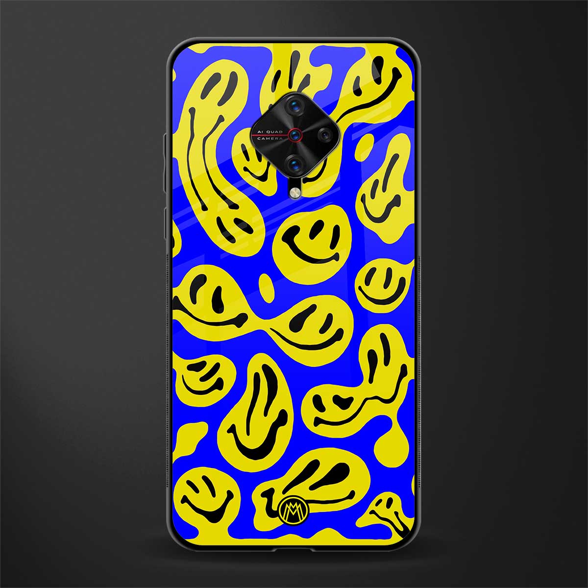 acid smiles yellow blue glass case for vivo s1 pro image