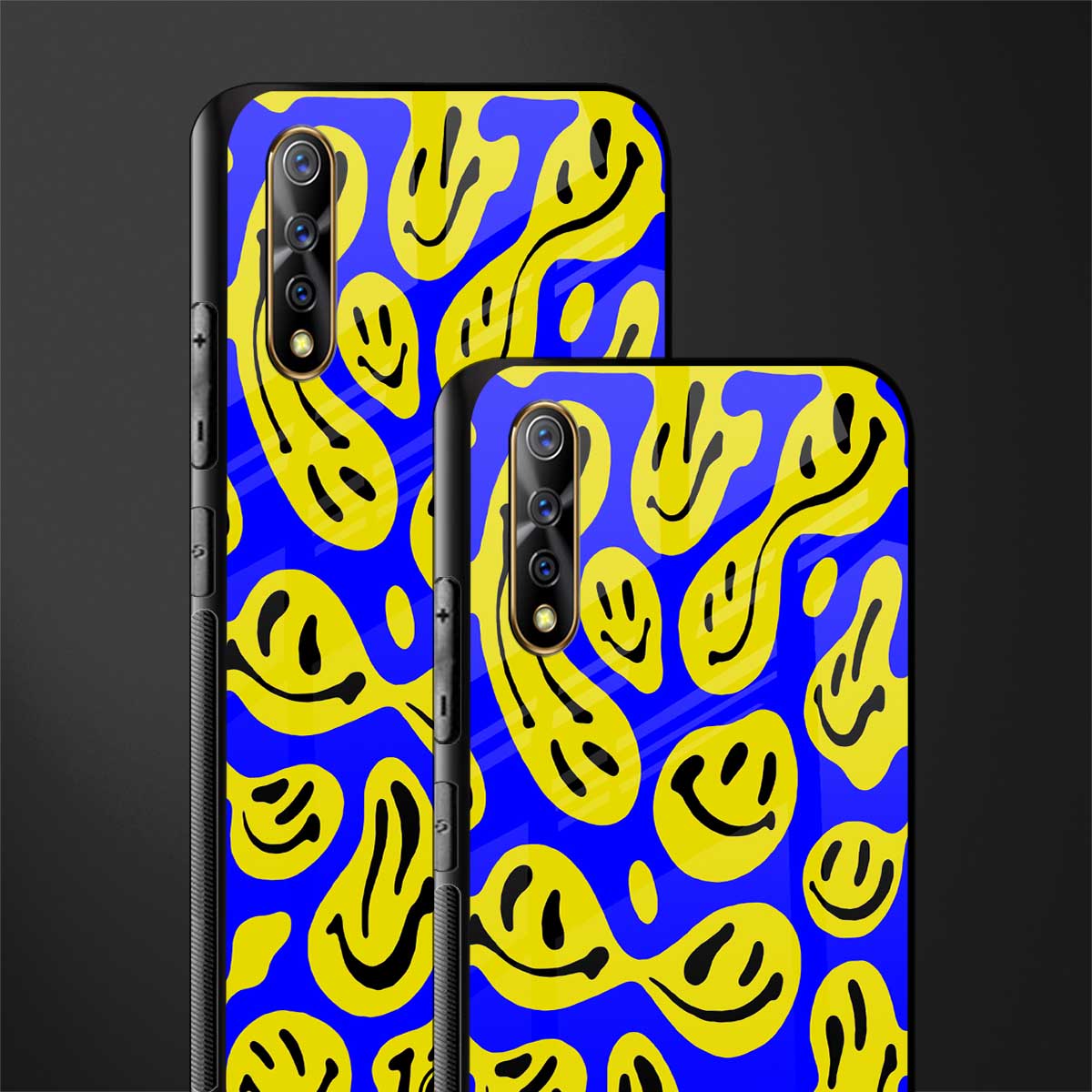 acid smiles yellow blue glass case for vivo z1x image-2