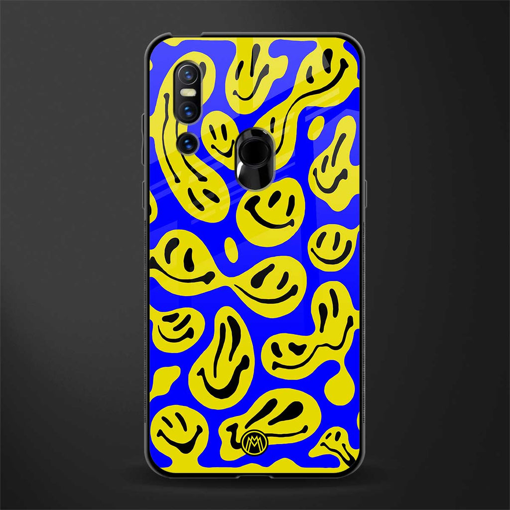 acid smiles yellow blue glass case for vivo v15 image
