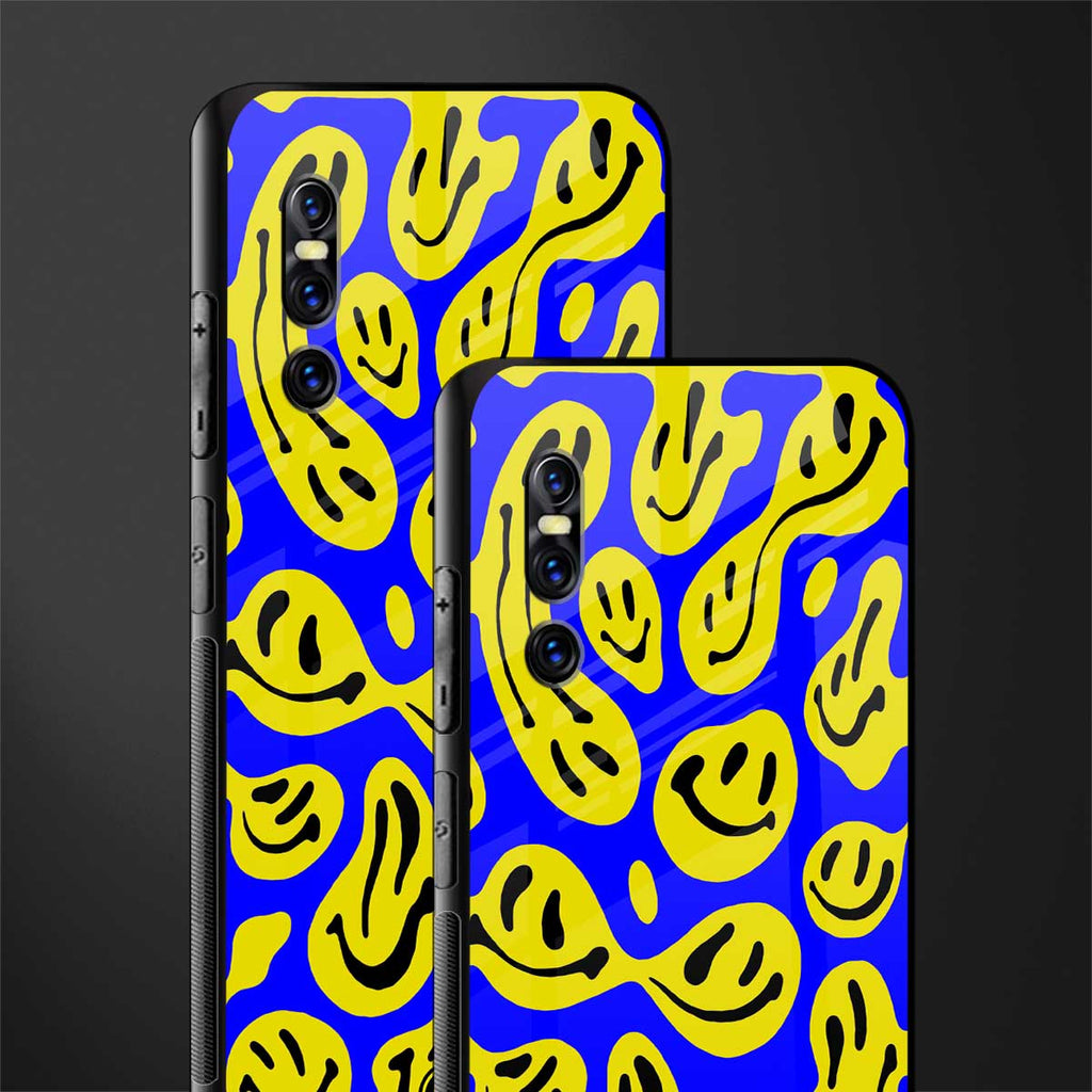 acid smiles yellow blue glass case for vivo v15 pro image-2
