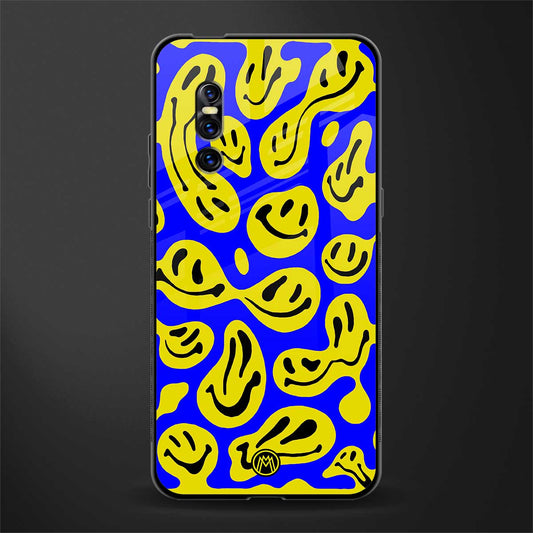 acid smiles yellow blue glass case for vivo v15 pro image