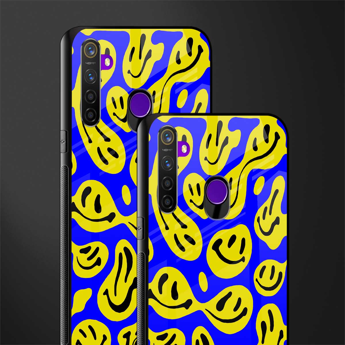 acid smiles yellow blue glass case for realme 5 pro image-2