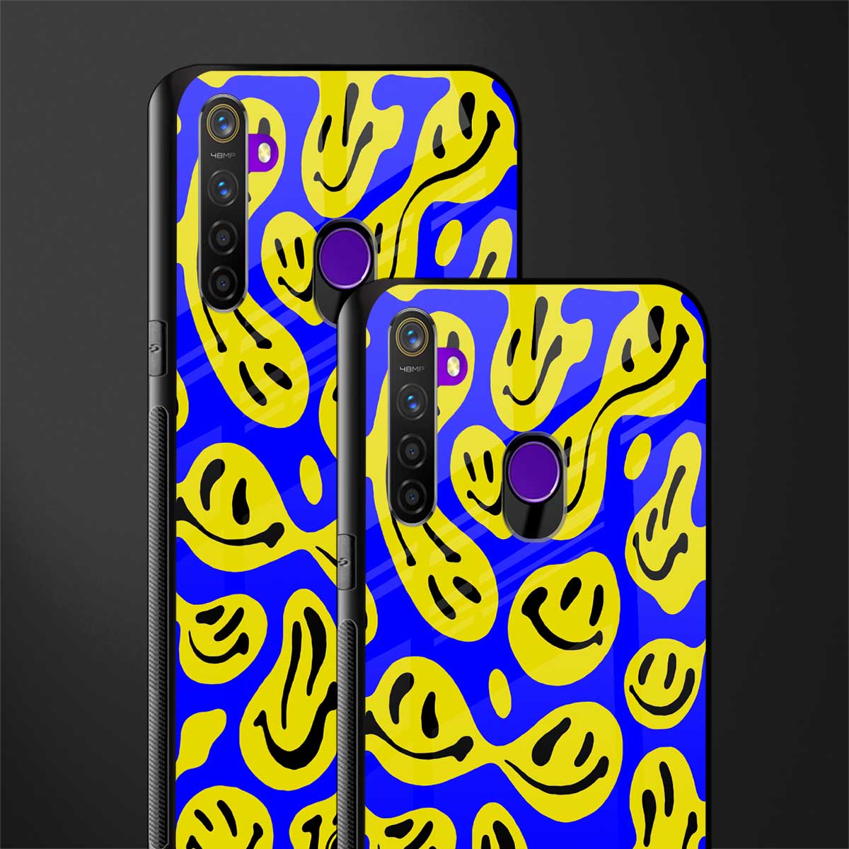 acid smiles yellow blue glass case for realme narzo 10 image-2