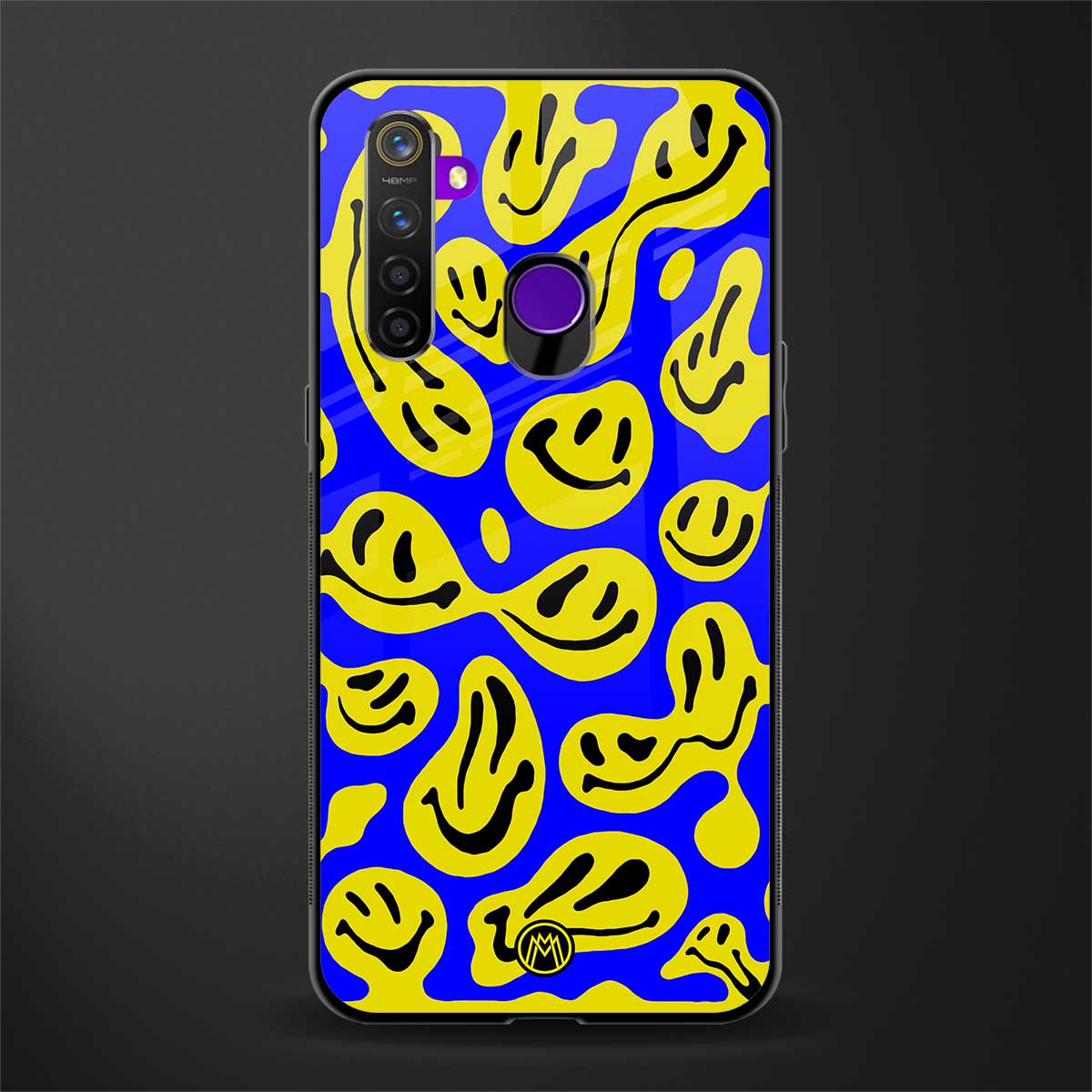 acid smiles yellow blue glass case for realme 5s image
