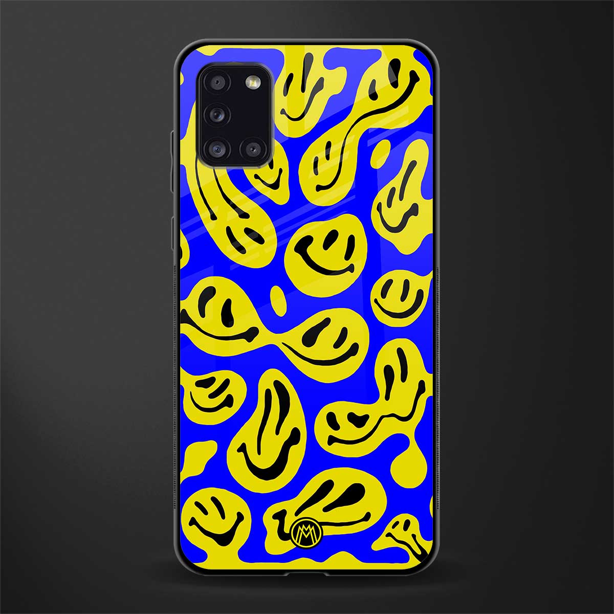 acid smiles yellow blue glass case for samsung galaxy a31 image