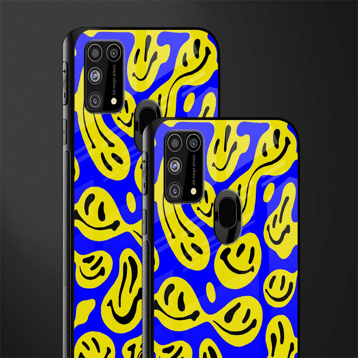 acid smiles yellow blue glass case for samsung galaxy m31 image-2