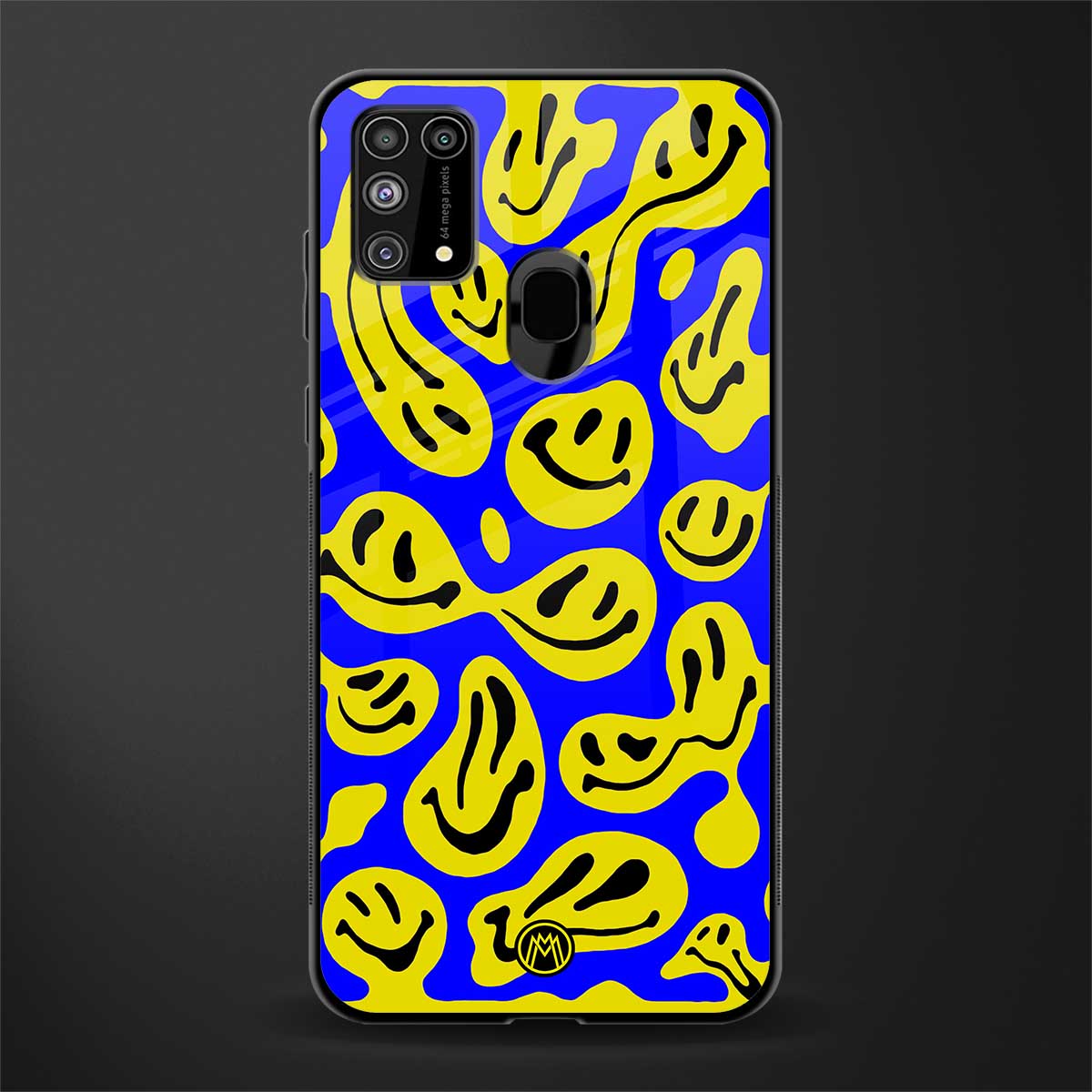 acid smiles yellow blue glass case for samsung galaxy m31 image