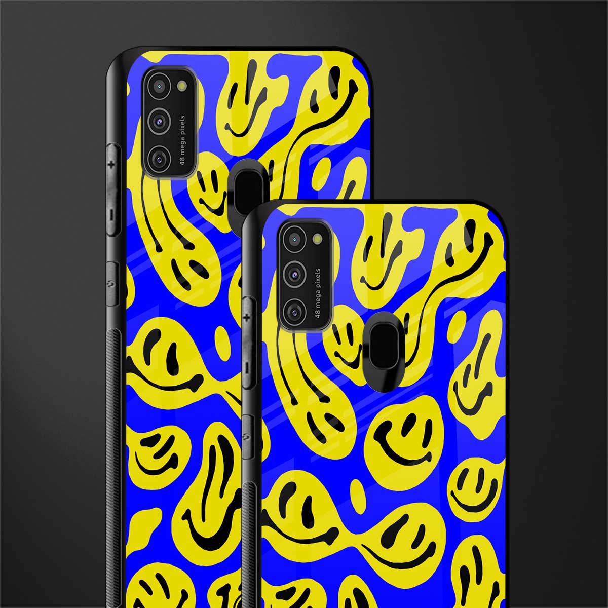 acid smiles yellow blue glass case for samsung galaxy m30s image-2