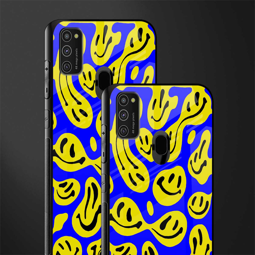 acid smiles yellow blue glass case for samsung galaxy m21 image-2