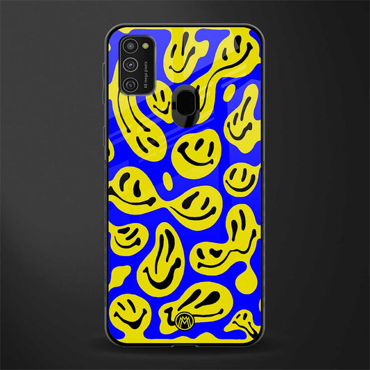 acid smiles yellow blue glass case for samsung galaxy m30s image