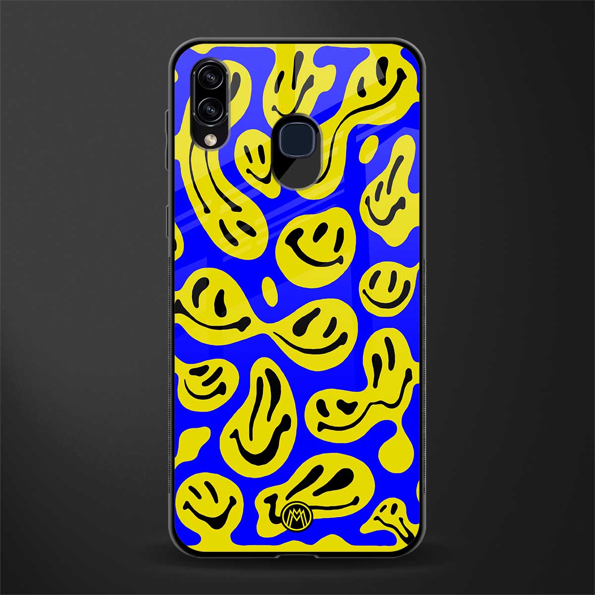 acid smiles yellow blue glass case for samsung galaxy m10s image