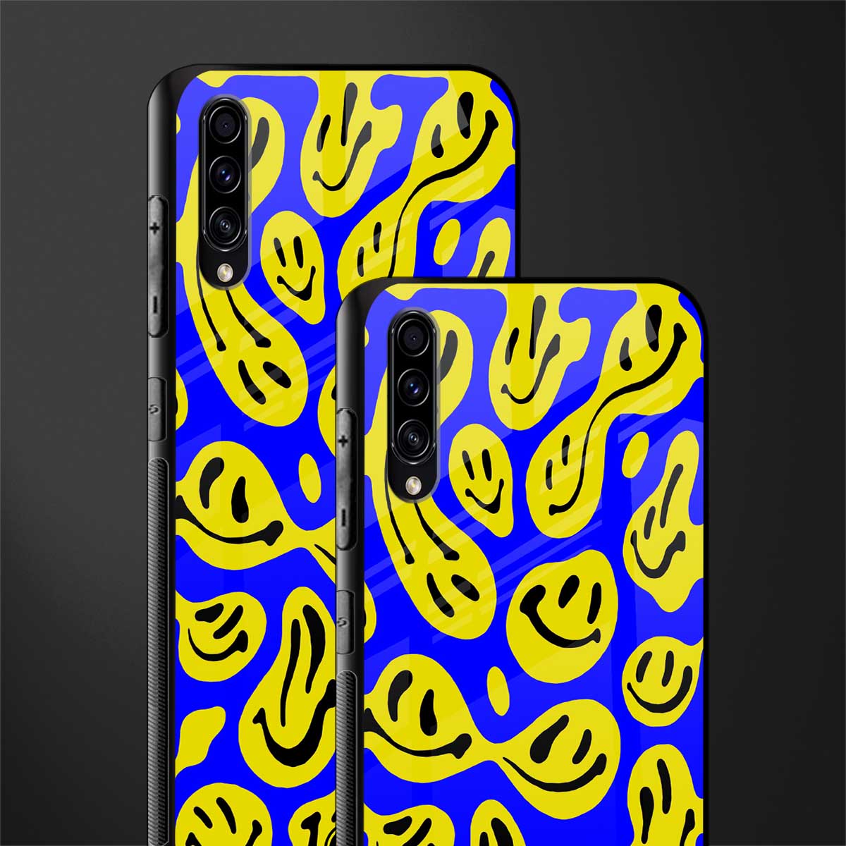 acid smiles yellow blue glass case for samsung galaxy a70 image-2