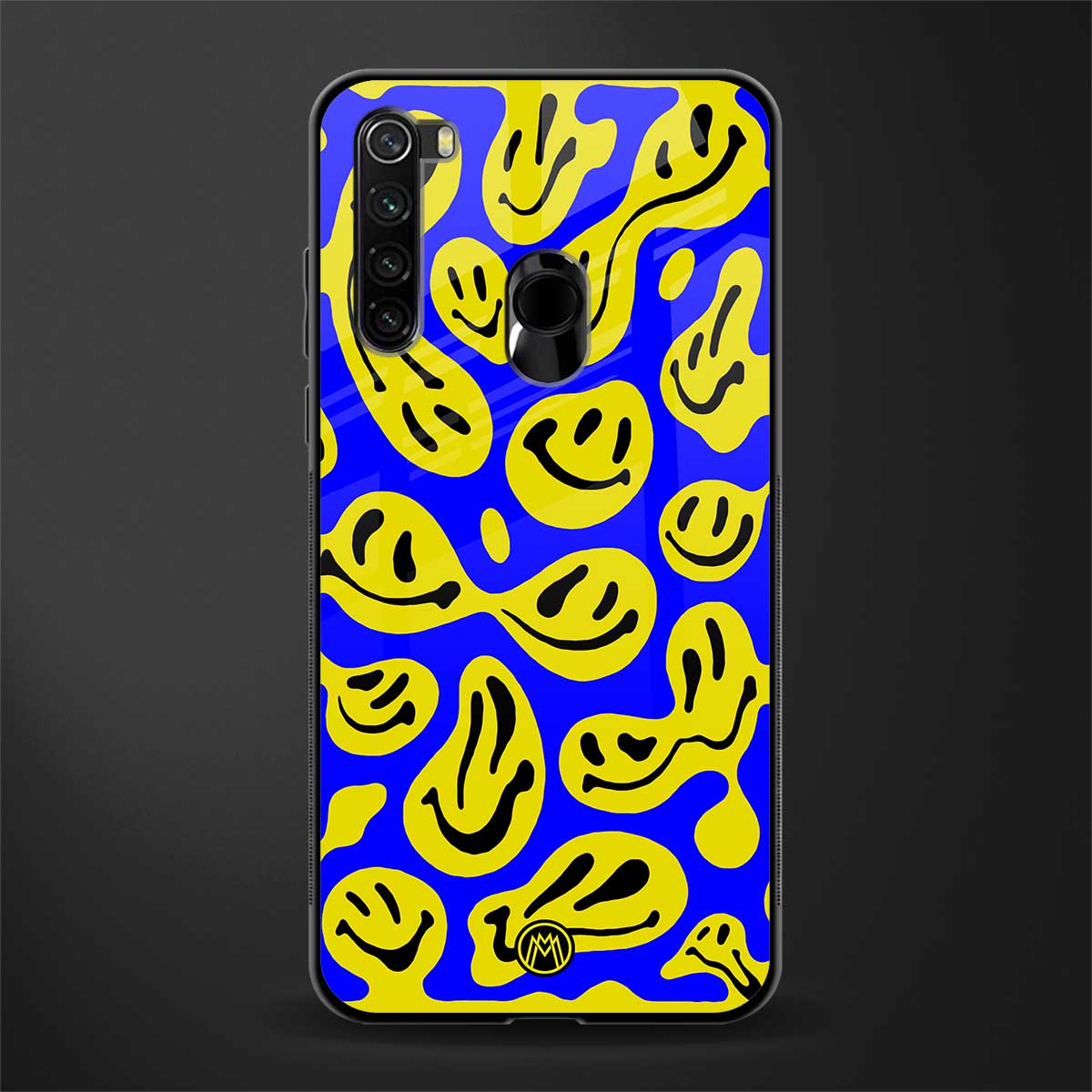 acid smiles yellow blue glass case for redmi note 8 image