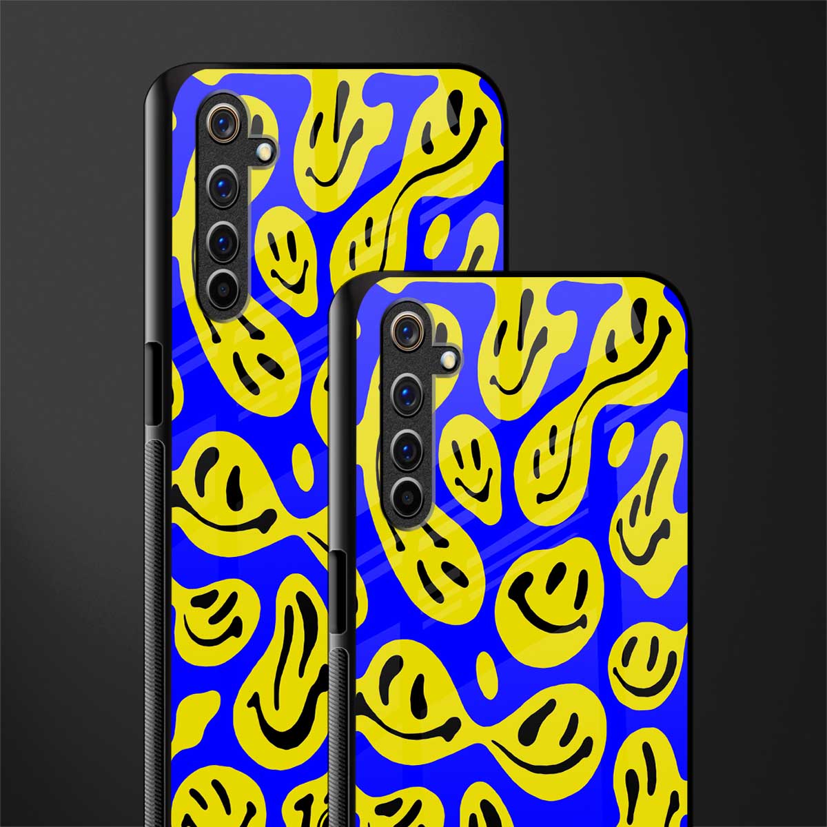 acid smiles yellow blue glass case for realme 6i image-2