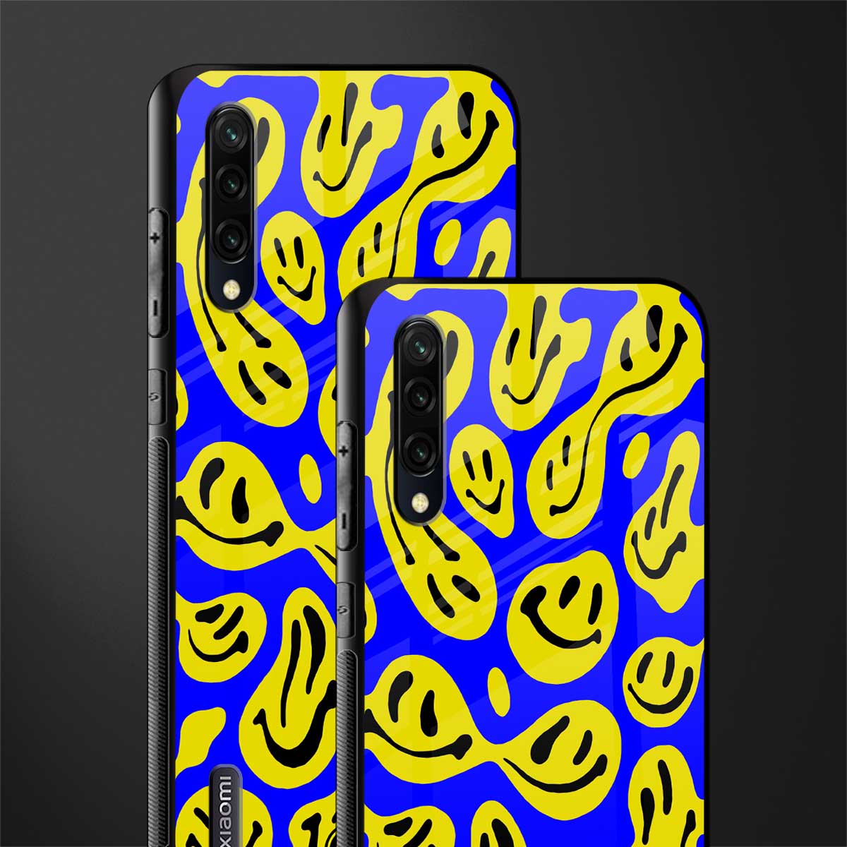 acid smiles yellow blue glass case for mi a3 redmi a3 image-2