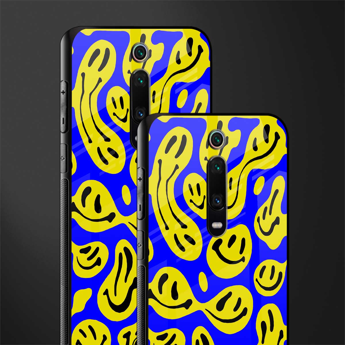 acid smiles yellow blue glass case for redmi k20 pro image-2