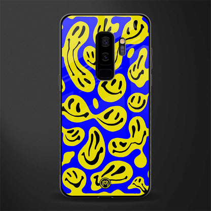 acid smiles yellow blue glass case for samsung galaxy s9 plus image