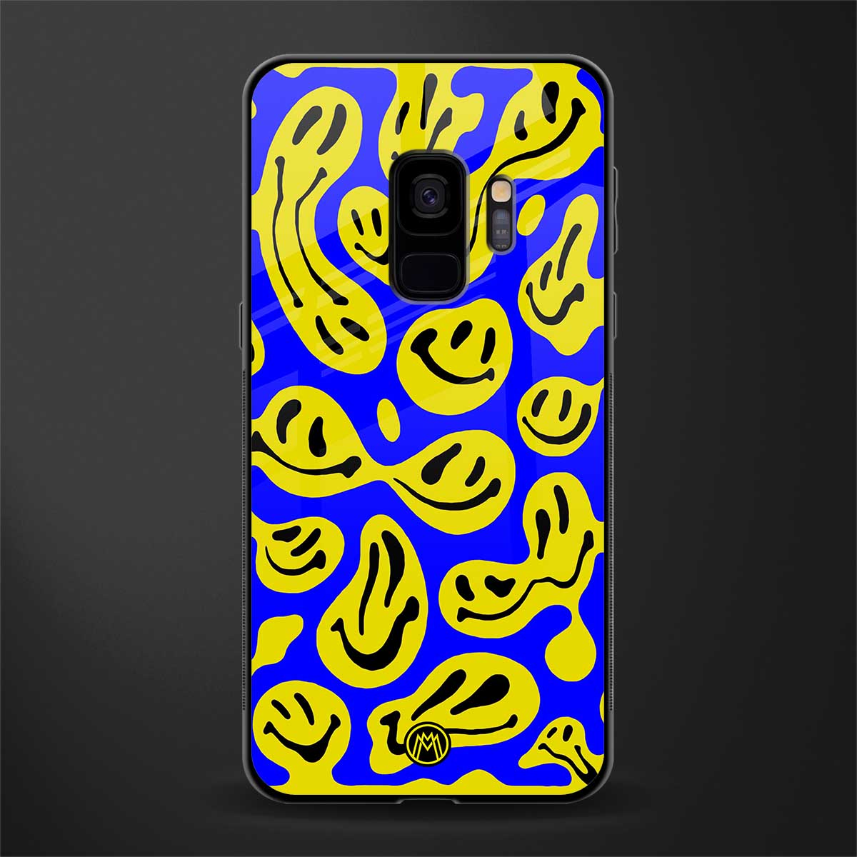 acid smiles yellow blue glass case for samsung galaxy s9 image