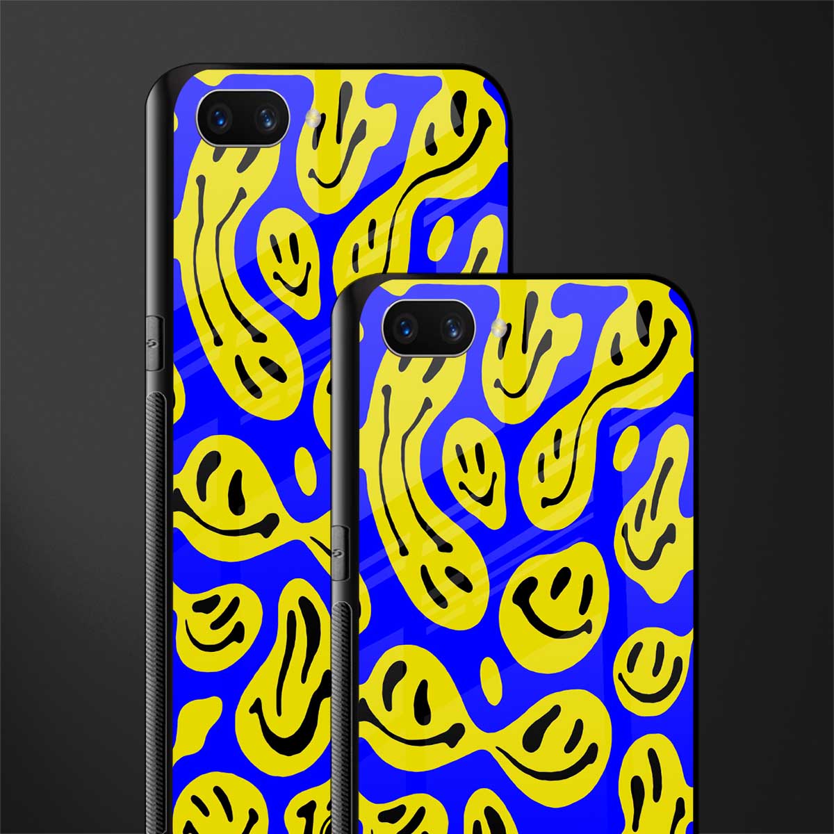 acid smiles yellow blue glass case for oppo a3s image-2