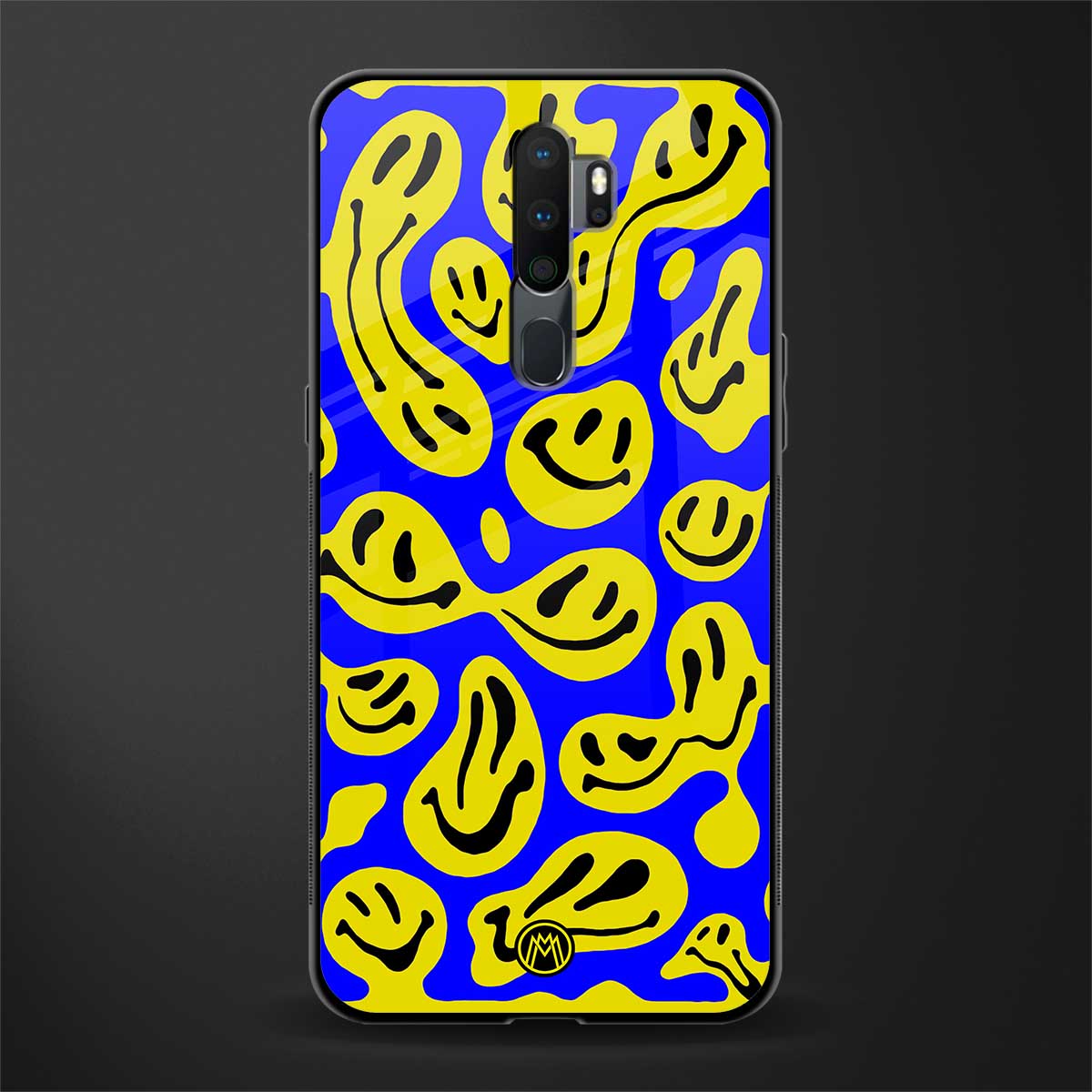 acid smiles yellow blue glass case for oppo a9 2020 image