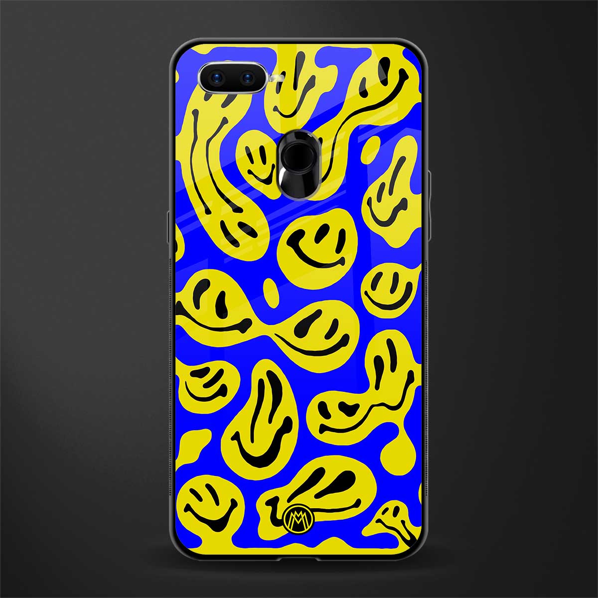 acid smiles yellow blue glass case for realme 2 pro image