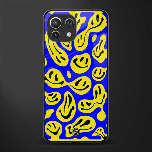 acid smiles yellow blue glass case for mi 11 lite image