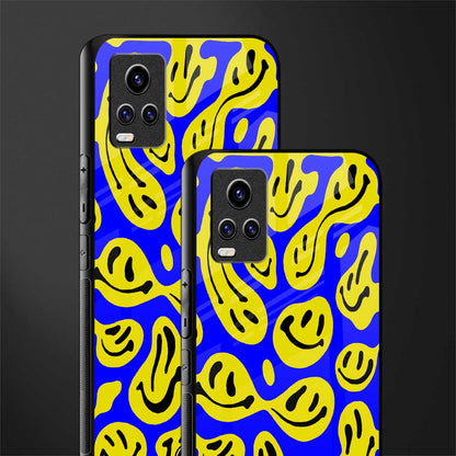 acid smiles yellow blue back phone cover | glass case for vivo y73