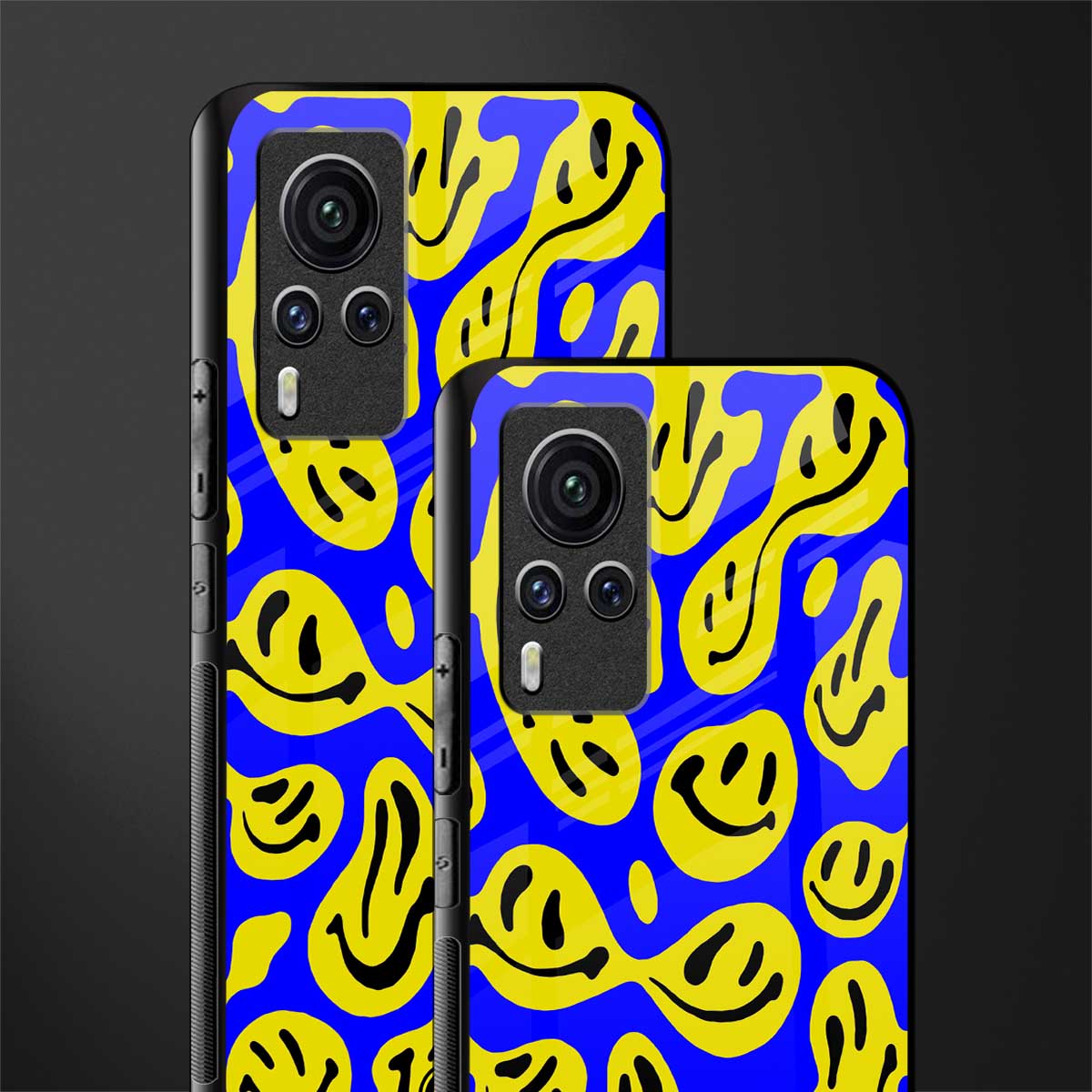acid smiles yellow blue glass case for vivo x60 pro image-2