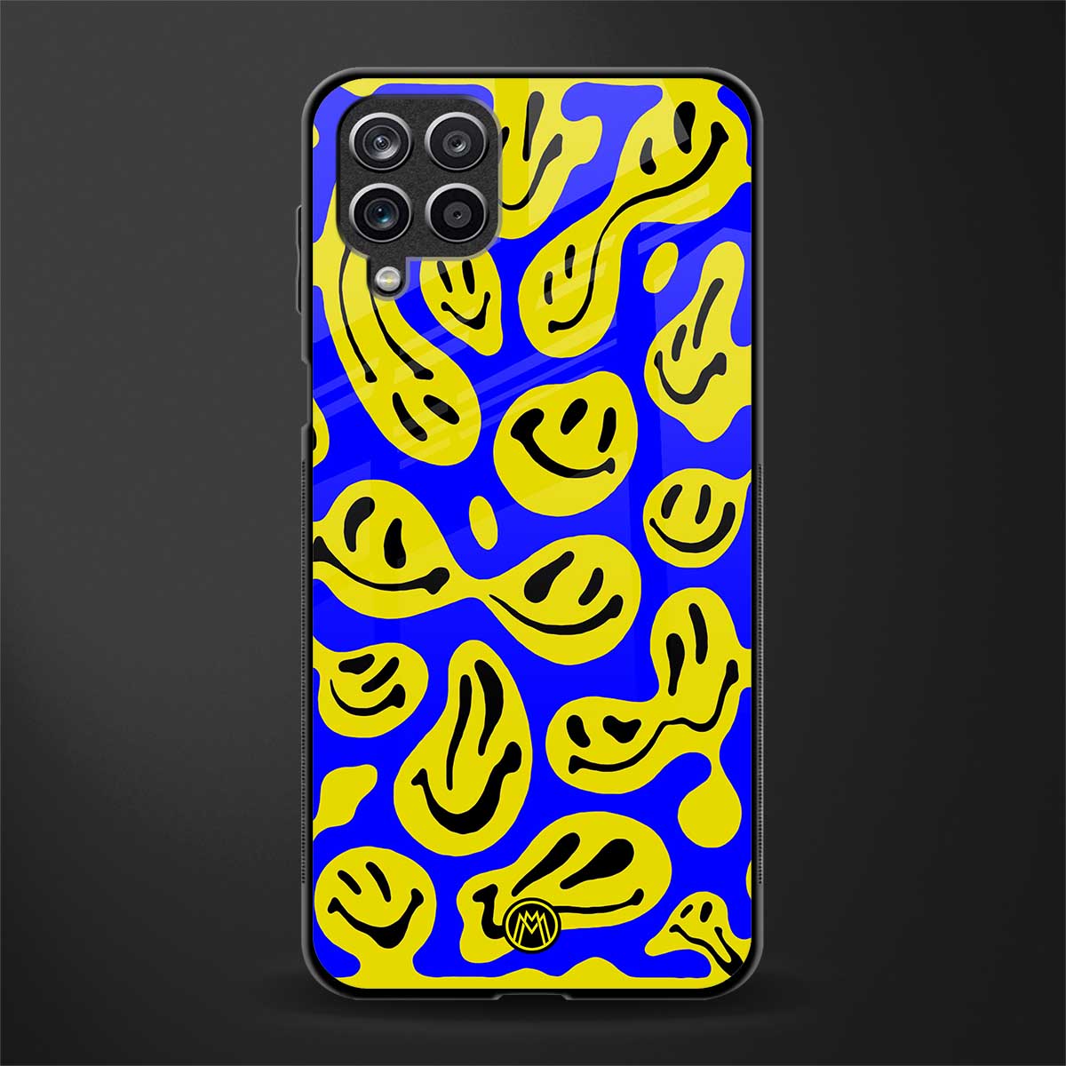 acid smiles yellow blue back phone cover | glass case for samsung galaxy a22 4g