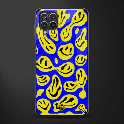 acid smiles yellow blue back phone cover | glass case for samsung galaxy a22 4g