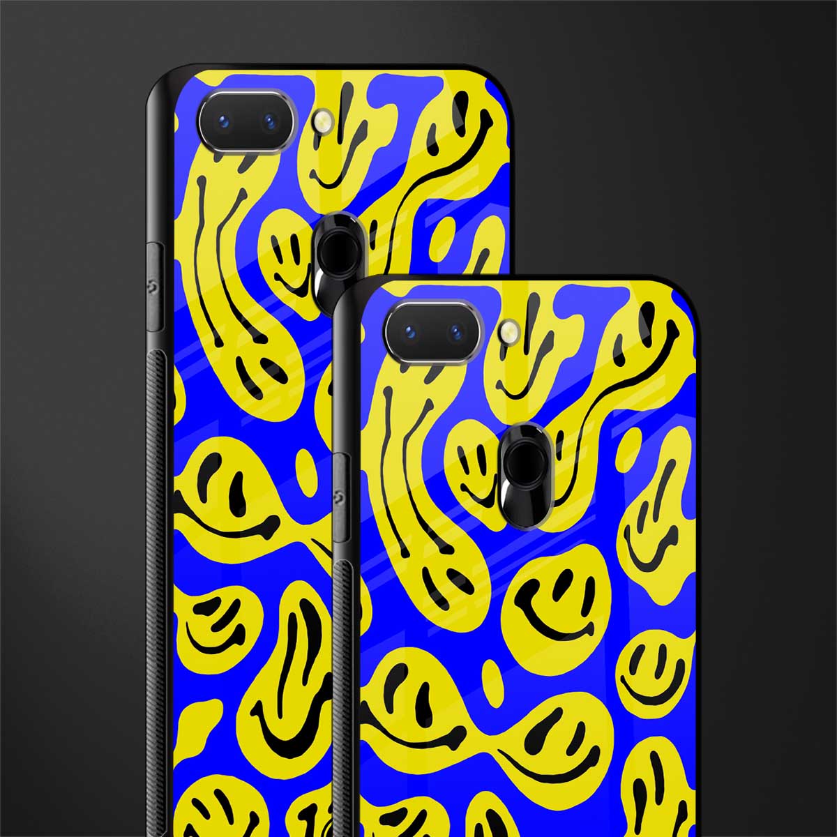 acid smiles yellow blue glass case for oppo a5 image-2
