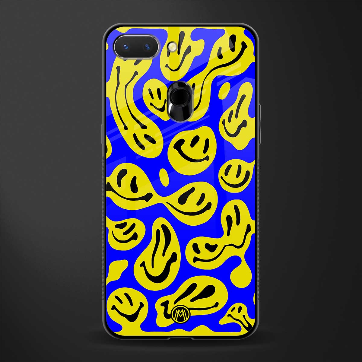 acid smiles yellow blue glass case for realme 2 image