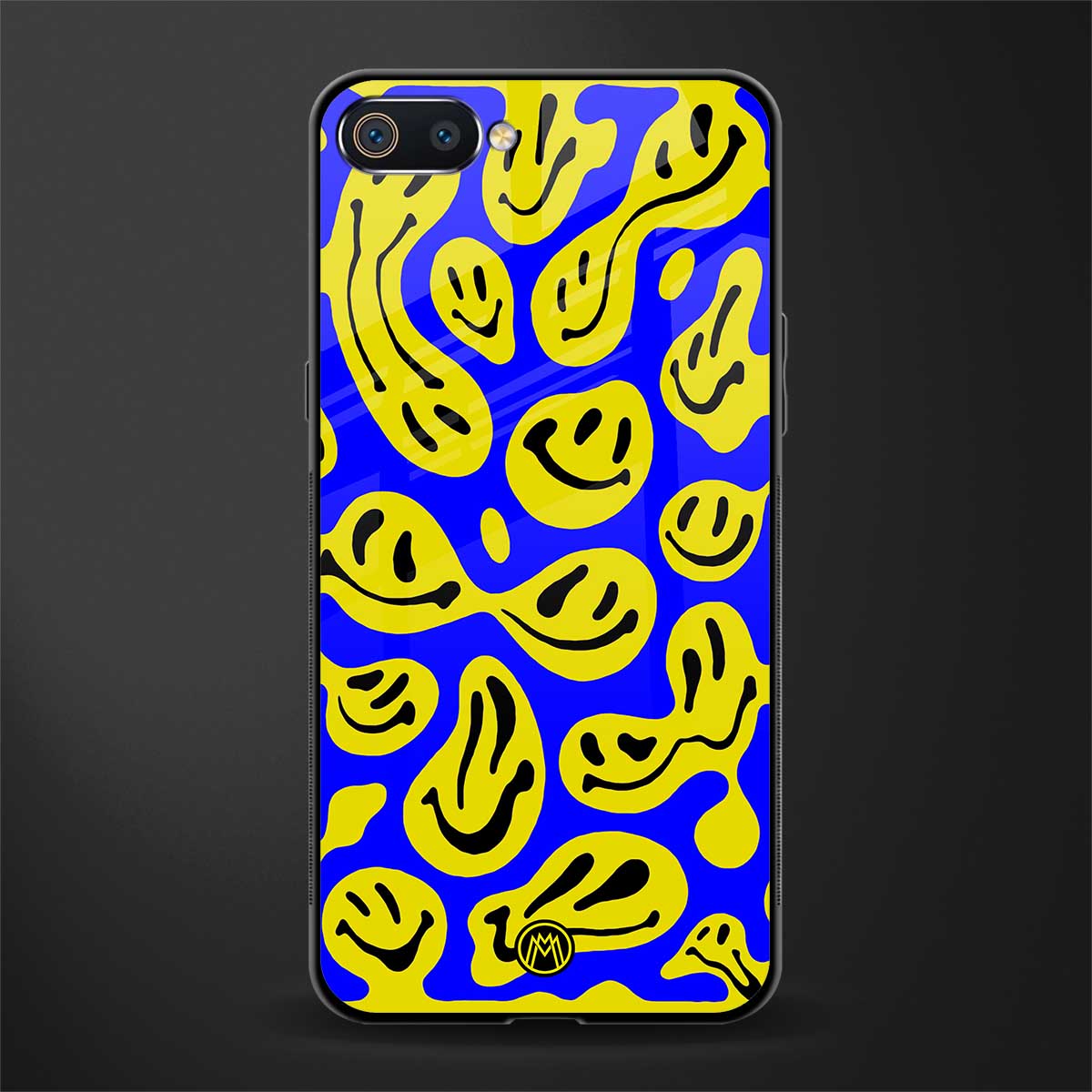 acid smiles yellow blue glass case for realme c2 image