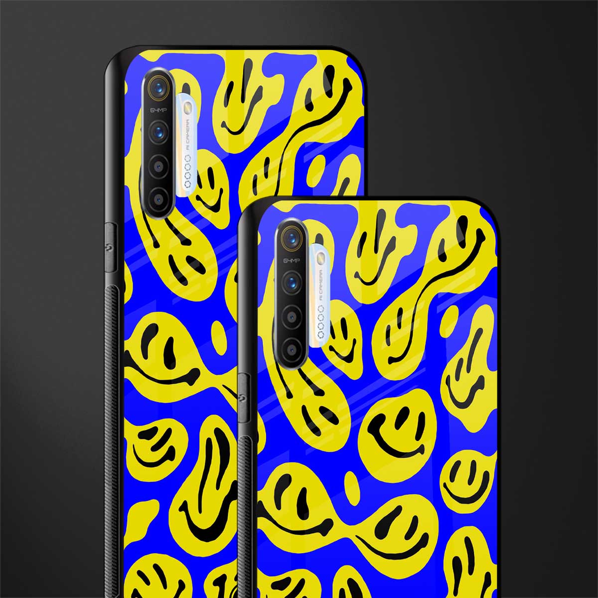 acid smiles yellow blue glass case for realme xt image-2