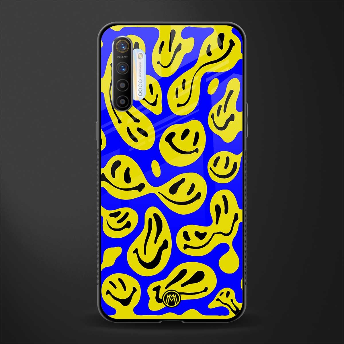 acid smiles yellow blue glass case for realme xt image
