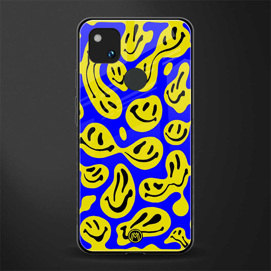 acid smiles yellow blue back phone cover | glass case for google pixel 4a 4g