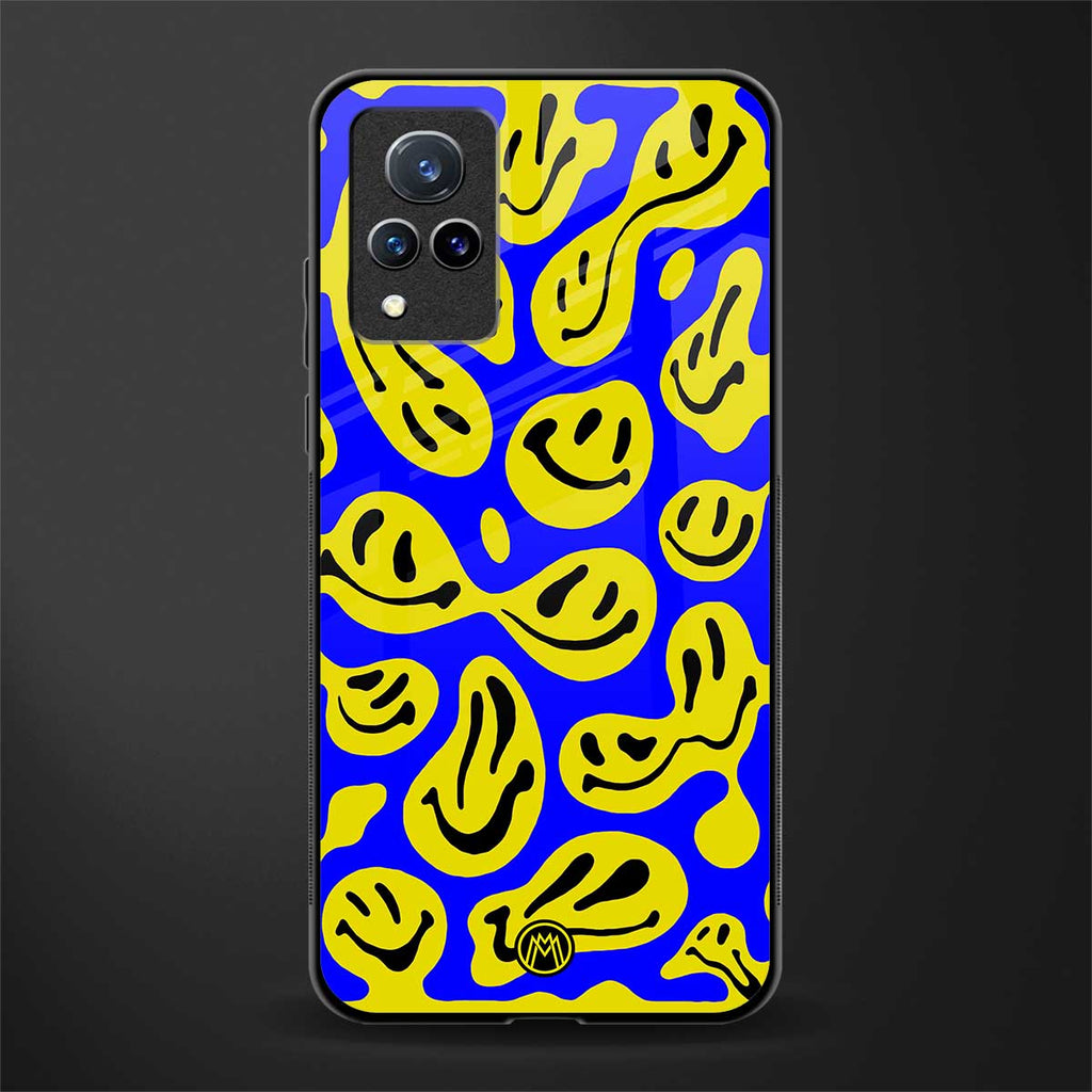 acid smiles yellow blue glass case for vivo v21 5g image