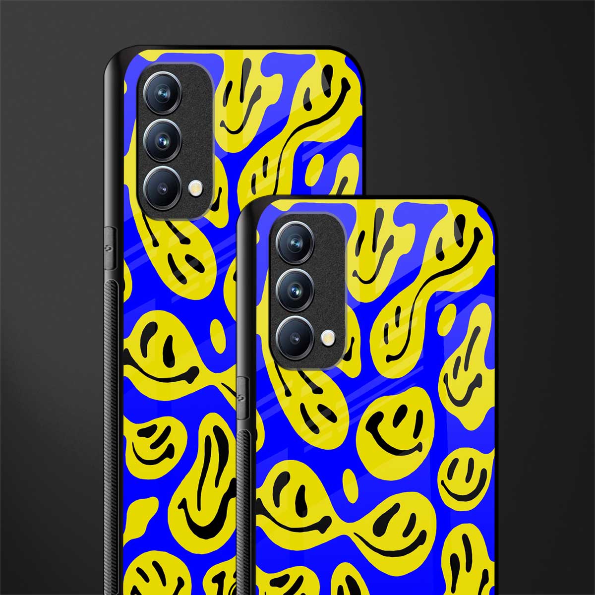 acid smiles yellow blue glass case for oppo f19 image-2