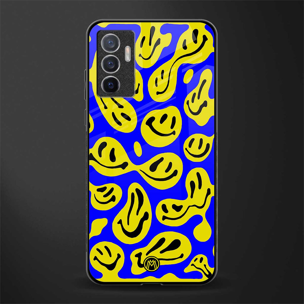 acid smiles yellow blue glass case for vivo v23e image