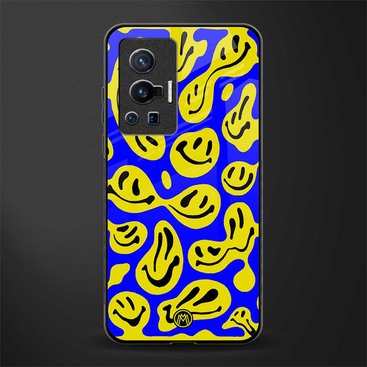 acid smiles yellow blue glass case for vivo x70 pro image