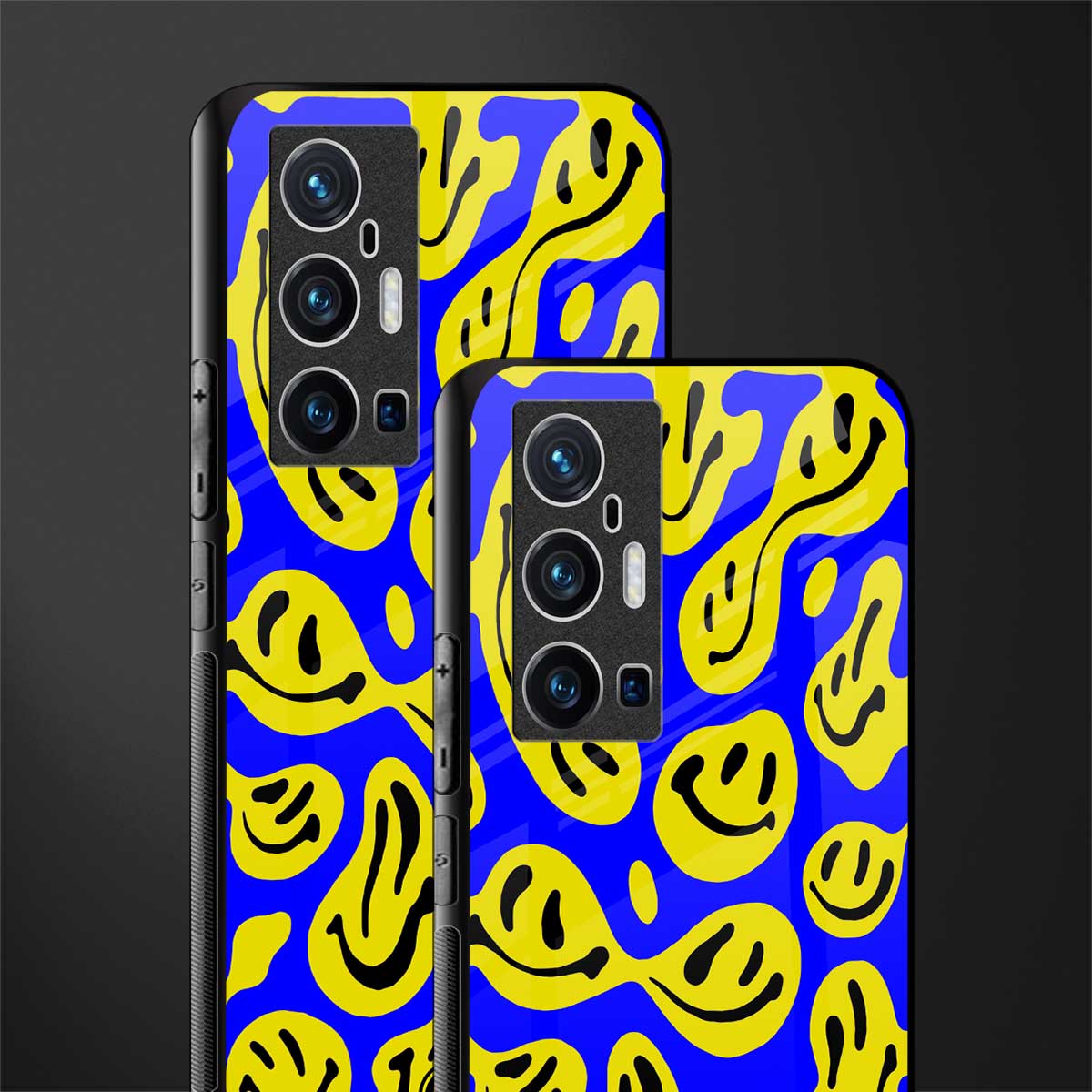 acid smiles yellow blue glass case for vivo x70 pro plus image-2