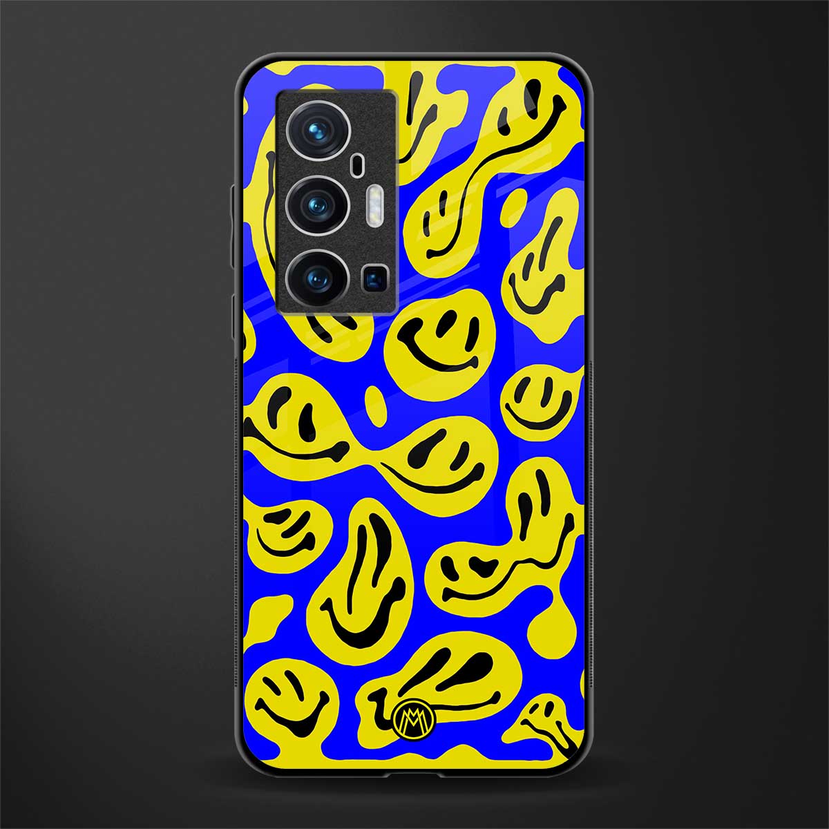 acid smiles yellow blue glass case for vivo x70 pro plus image