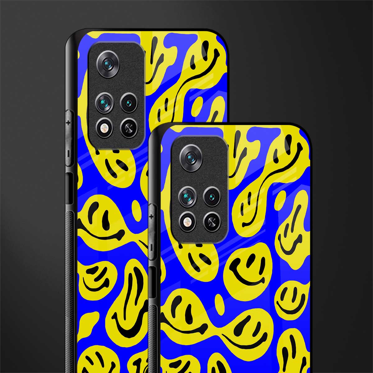 acid smiles yellow blue glass case for xiaomi 11i 5g image-2