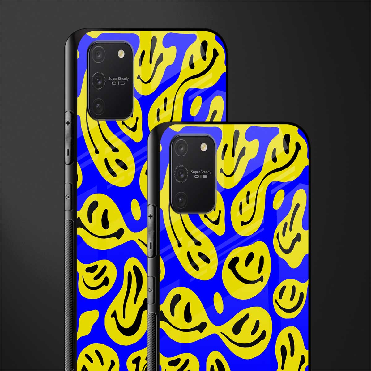 acid smiles yellow blue glass case for samsung galaxy a91 image-2